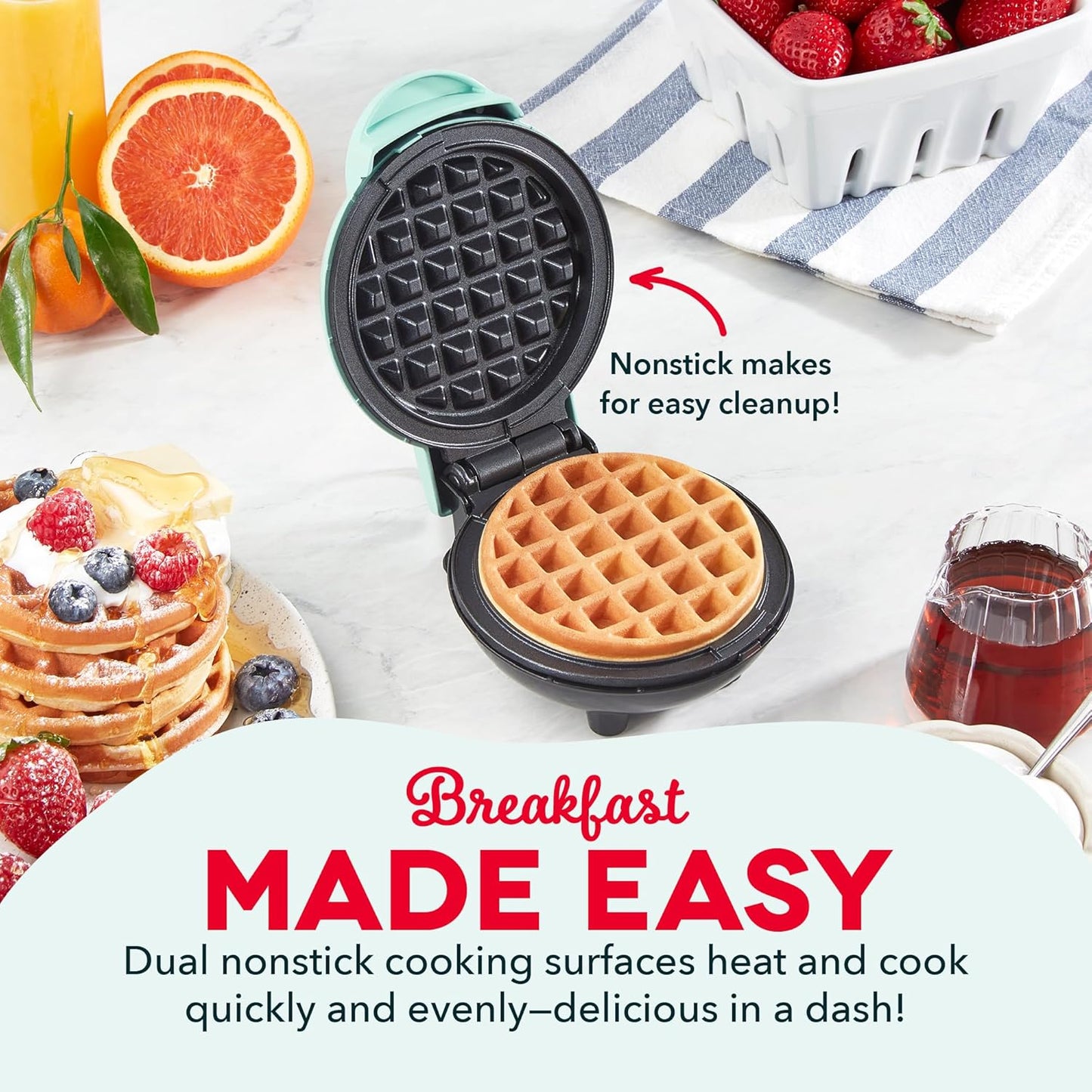 DASH Mini Waffle Maker – 4” Nonstick, Quick Heat-Up (Aqua)