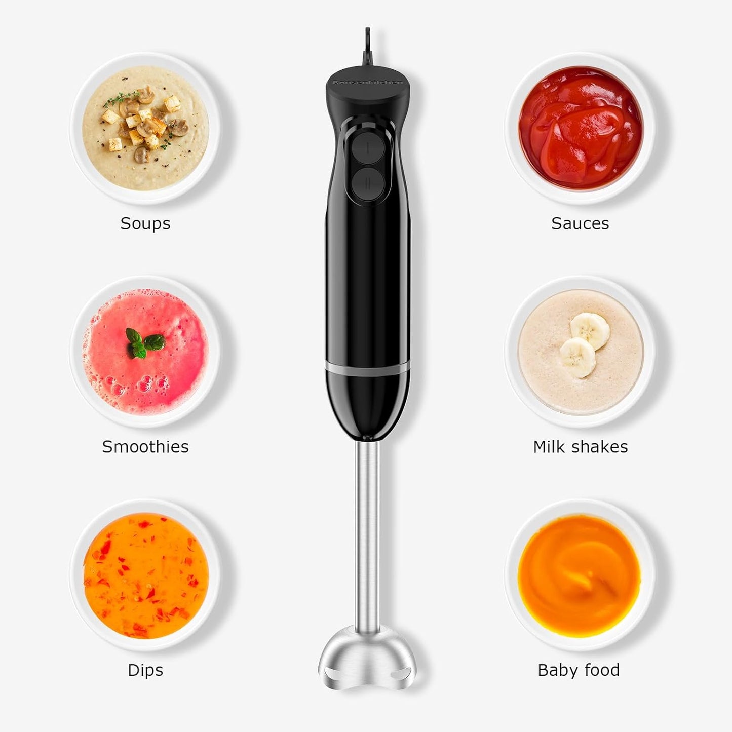 Bonsenkitchen Hand Blender – 2-Speed Immersion Stick Mixer