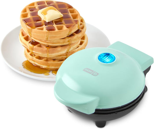 DASH Mini Waffle Maker – 4” Nonstick, Quick Heat-Up (Aqua)
