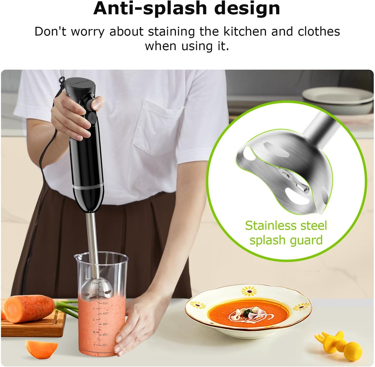 Bonsenkitchen Hand Blender – 2-Speed Immersion Stick Mixer