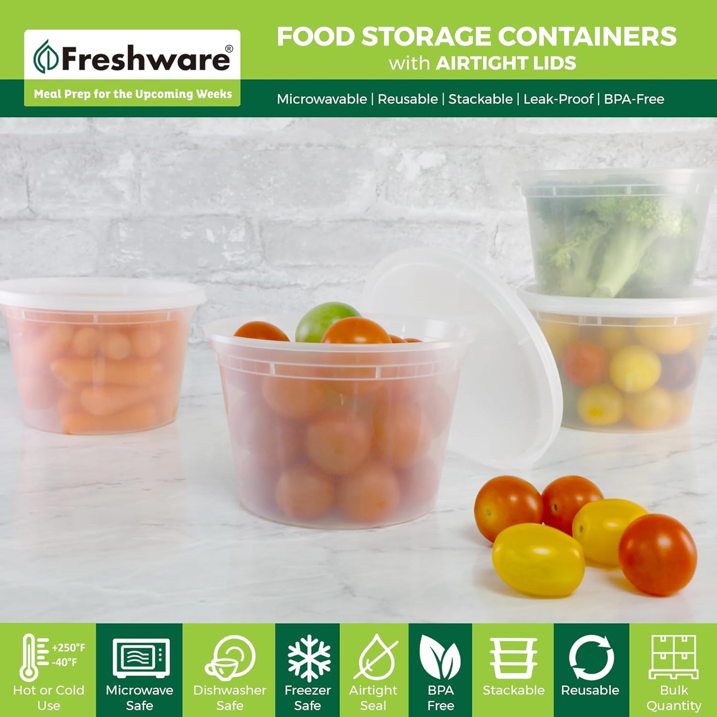 Freshware 16 oz Containers [50 Set] – BPA-Free & Leakproof