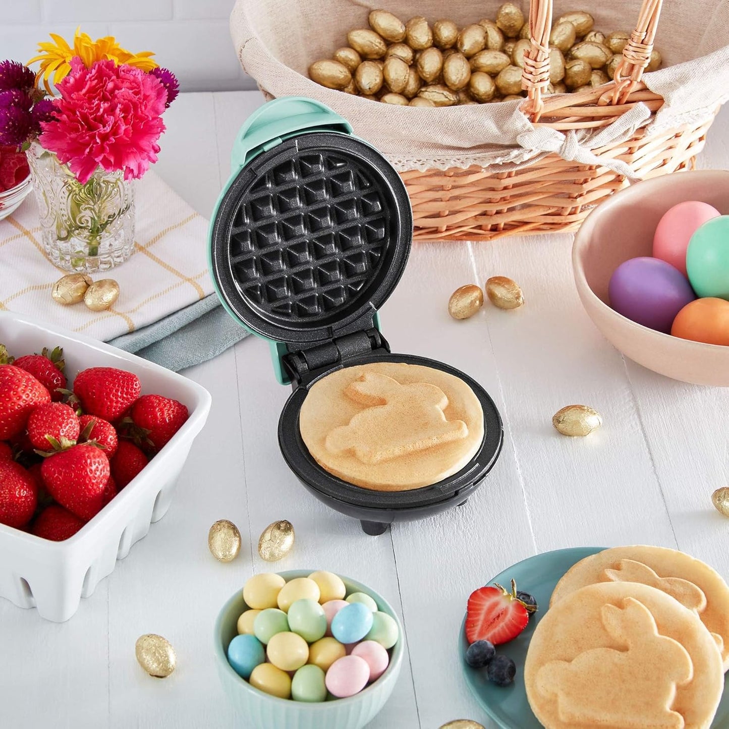 DASH Mini Waffle Maker – 4” Nonstick, Quick Heat-Up (Aqua)